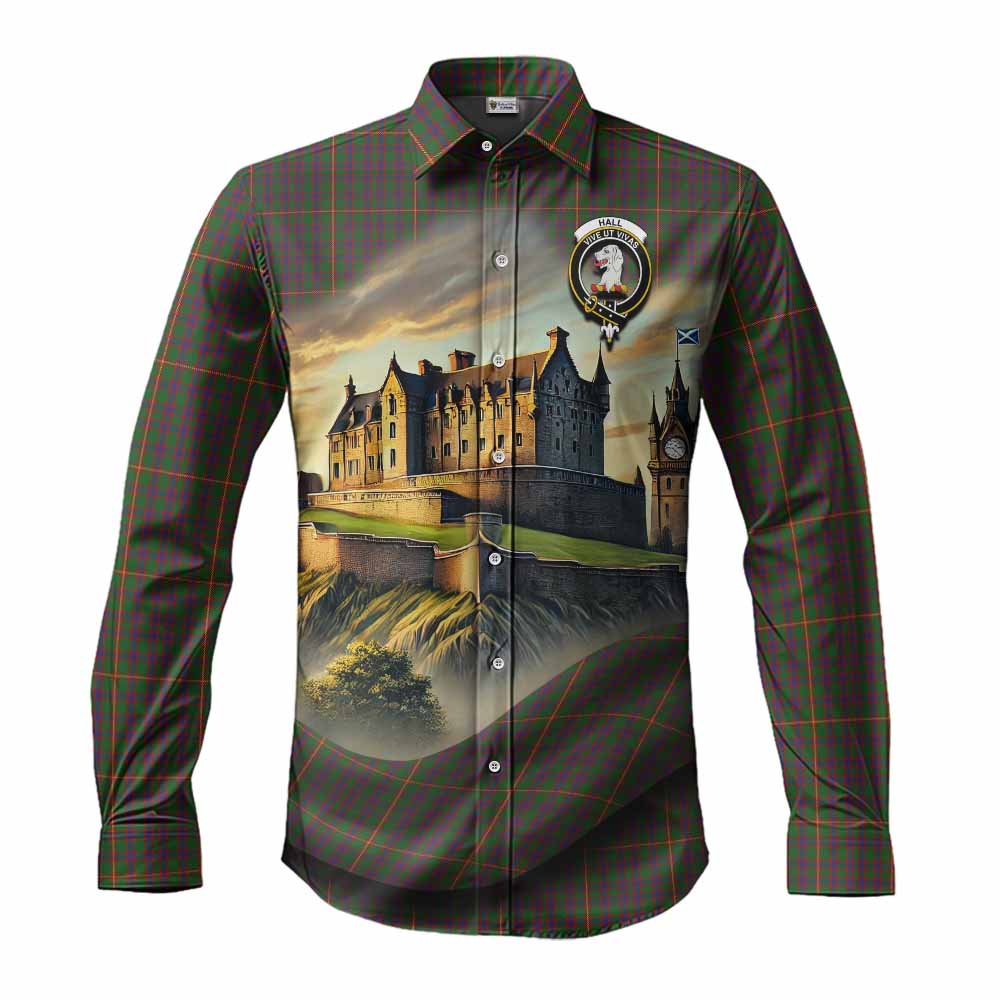 Tartan Vibes Clothing Hall Tartan Family Crest Long Sleeve Button Shirt with Scottish Ancient Castle Style
