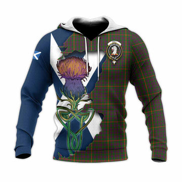 Hall Tartan Family Crest Knitted Hoodie Scottish Thistle Celtic Inspired