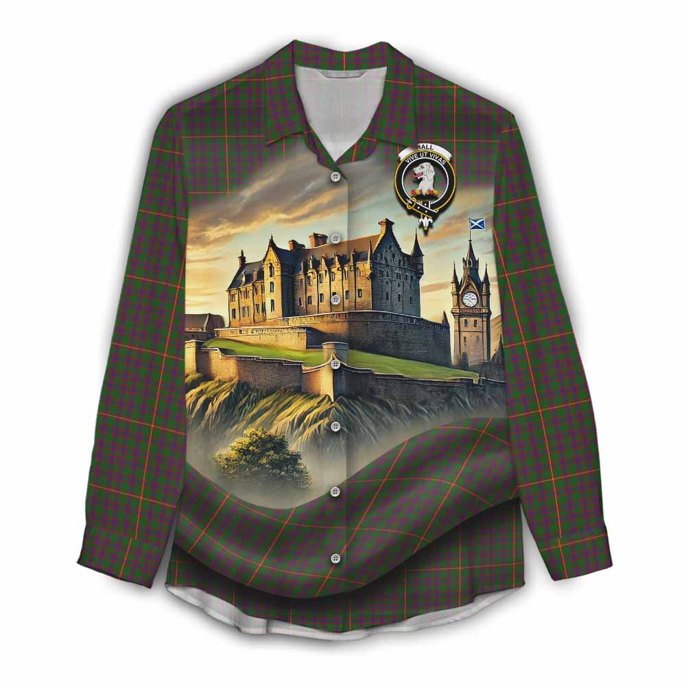 Tartan Vibes Clothing Hall Tartan Family Crest Women's Casual Shirt with Scottish Ancient Castle Style