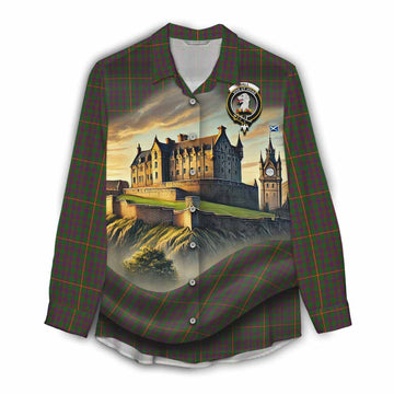Hall Tartan Family Crest Women's Casual Shirt with Scottish Ancient Castle Style