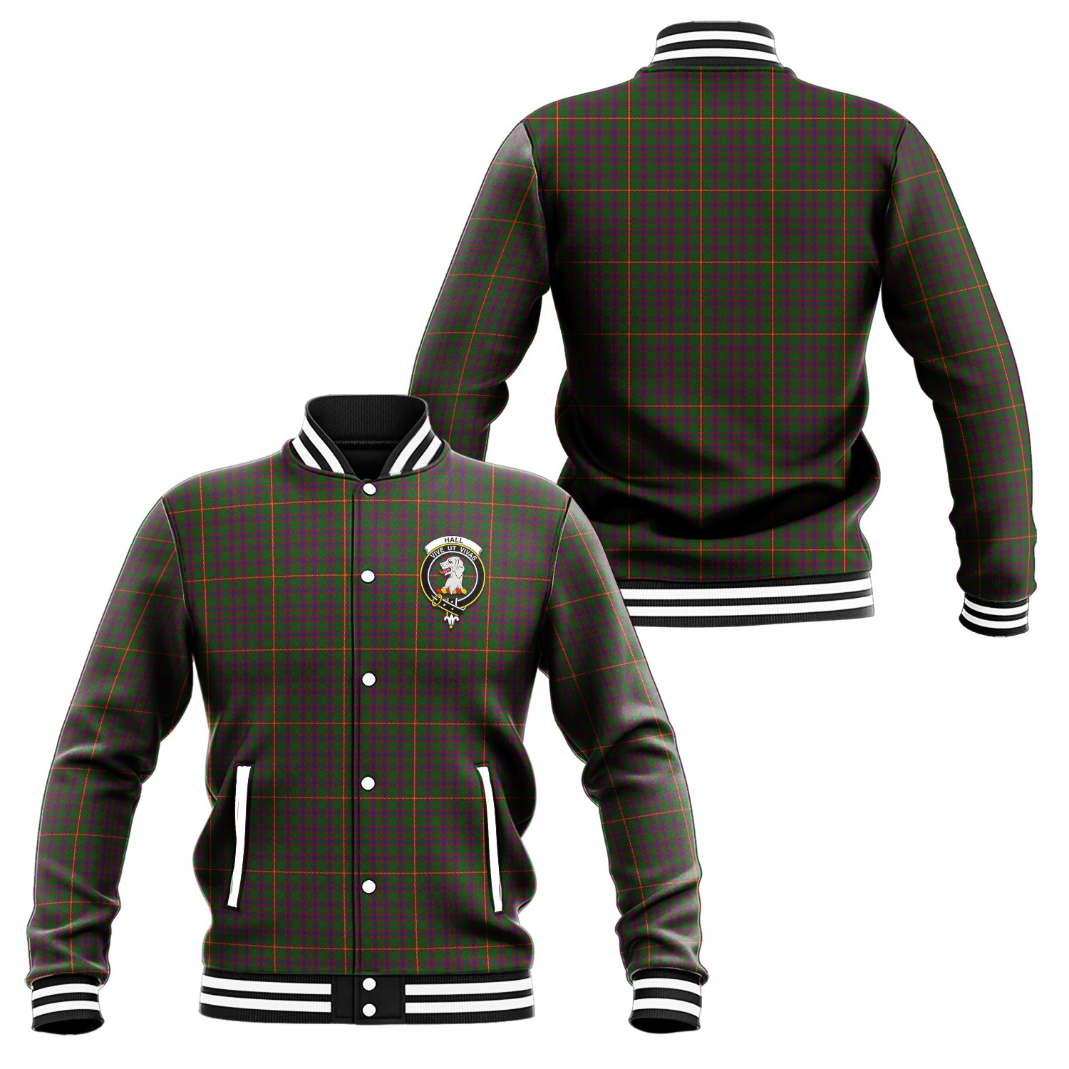 Hall Tartan Baseball Jacket with Family Crest Unisex - Tartan Vibes Clothing