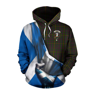 Hall Tartan Cotton Hoodie with Family Crest Scotland Patriotic Style