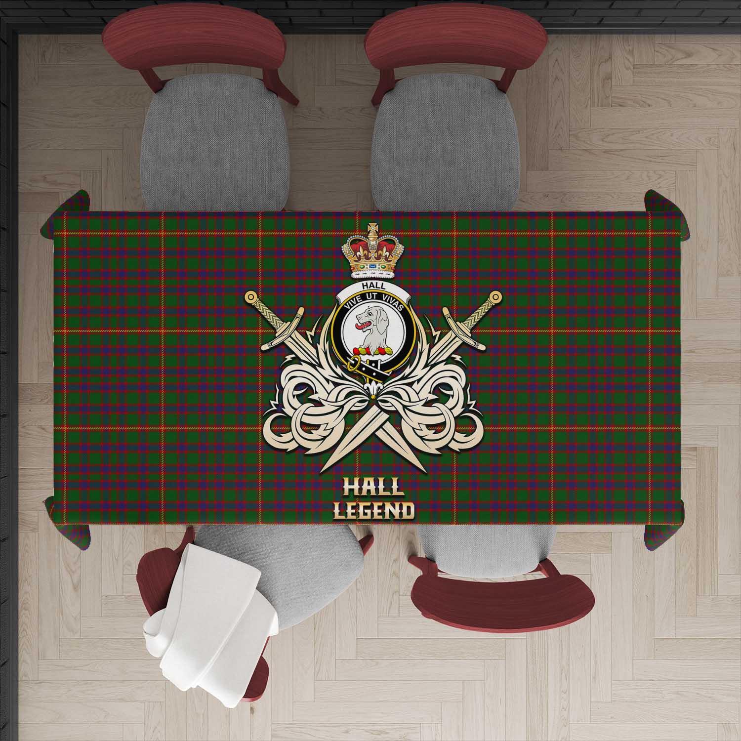 Tartan Vibes Clothing Hall Tartan Tablecloth with Clan Crest and the Golden Sword of Courageous Legacy