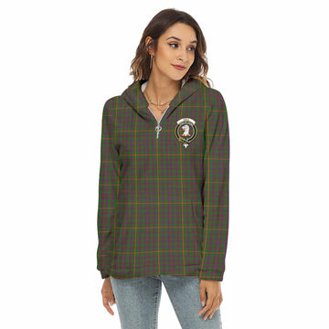 Hall Tartan Women's Borg Fleece Hoodie with Half Zip with Family Crest