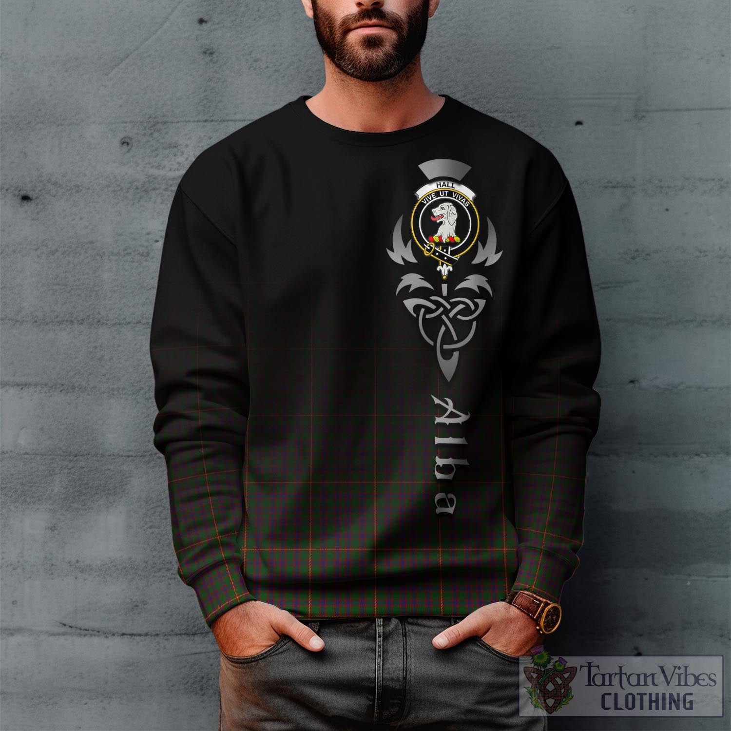 Tartan Vibes Clothing Hall Tartan Sweatshirt Featuring Alba Gu Brath Family Crest Celtic Inspired