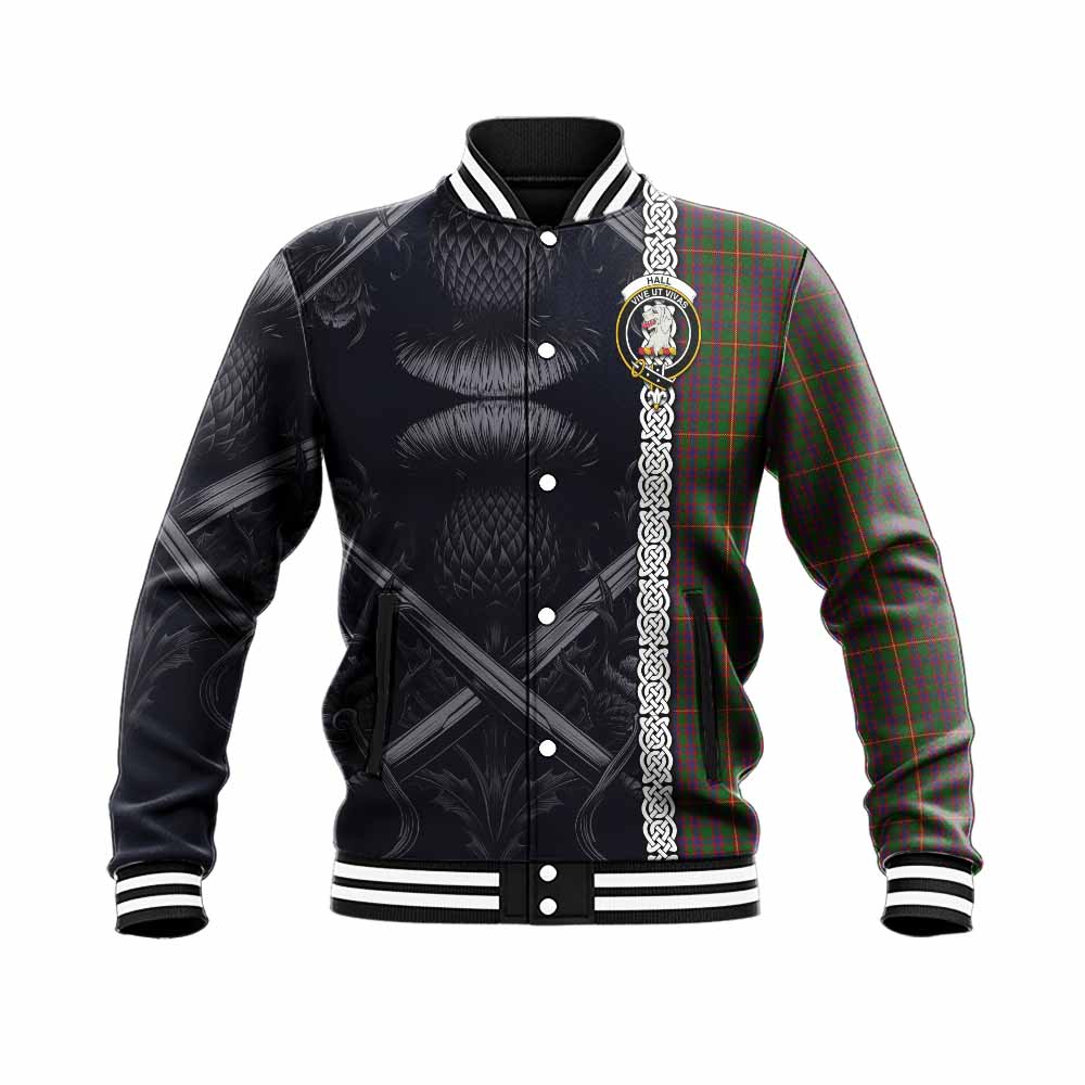 Tartan Vibes Clothing Hall Tartan Baseball Jacket with Family Crest Cross Sword Thistle Celtic Vibes