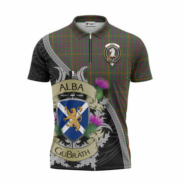 Hall Tartan Family Crest Zipper Polo Shirt Lion Rampant Royal Thistle Shield Celtic Inspired