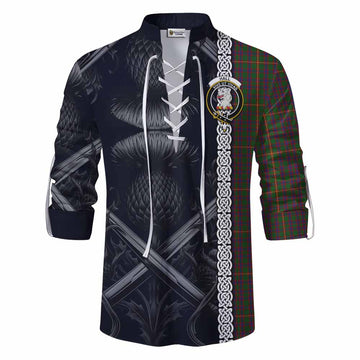 Tartan Vibes Clothing Hall Tartan Ghillie Kilt Shirt with Family Crest Cross Sword Thistle Celtic Vibes