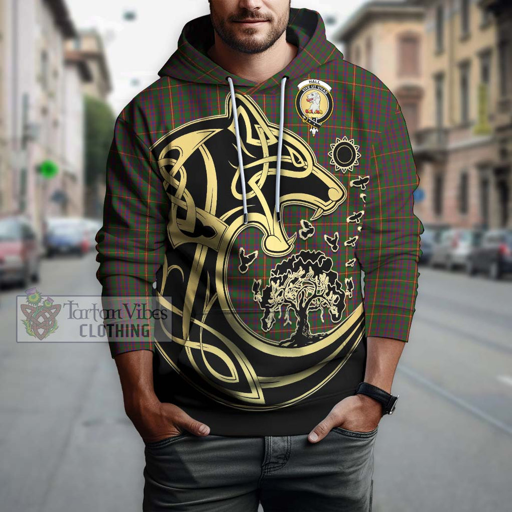 Hall Tartan Hoodie with Family Crest Celtic Wolf Style Zip Hoodie - Tartan Vibes Clothing