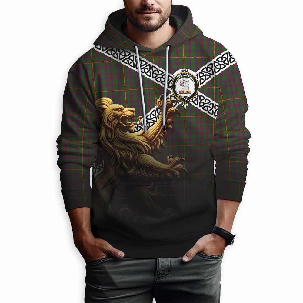 Tartan Vibes Clothing Hall Crest Tartan Hoodie with Golden Lion Emblem Celtic Style
