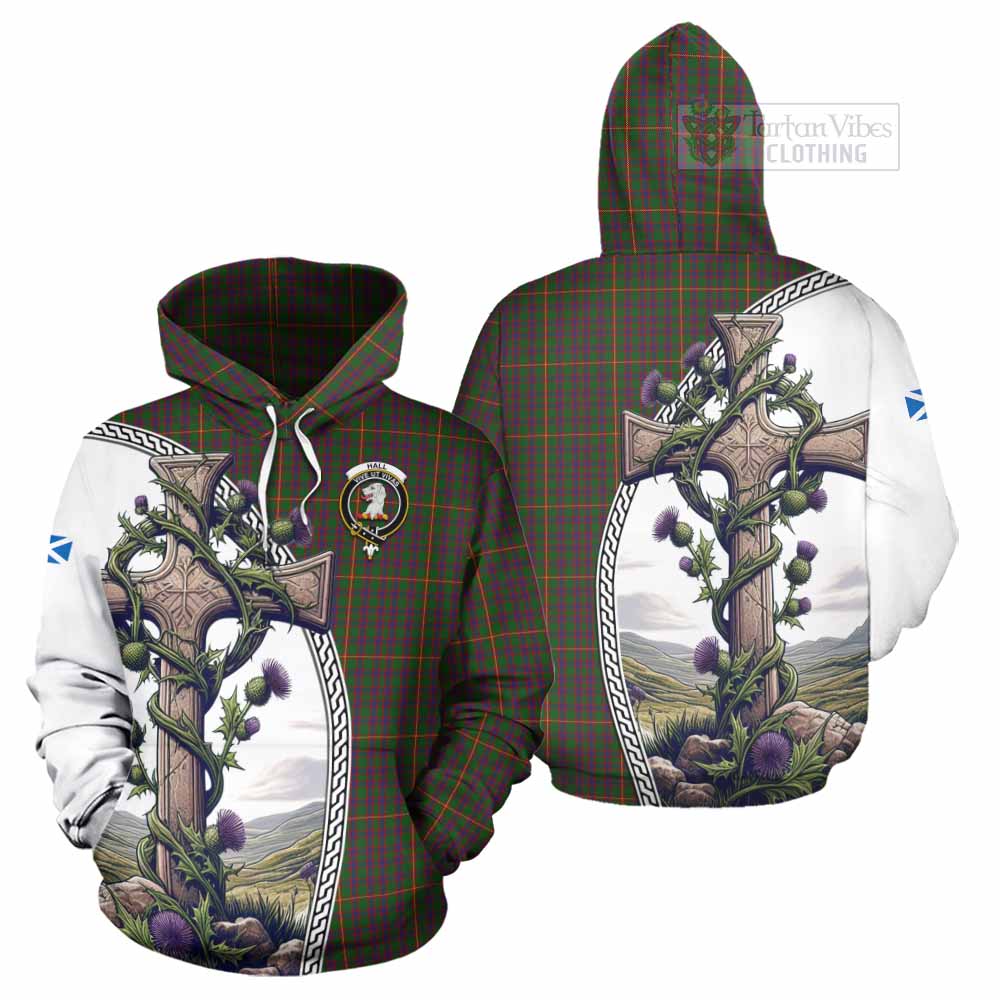 Tartan Vibes Clothing Hall Tartan Hoodie with Family Crest and St. Andrew's Cross Accented by Thistle Vines