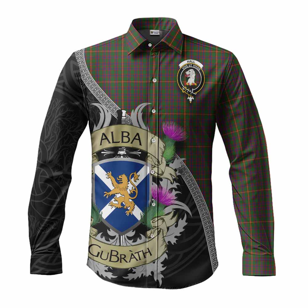 Tartan Vibes Clothing Hall Tartan Family Crest Long Sleeve Button Shirt Lion Rampant Royal Thistle Shield Celtic Inspired