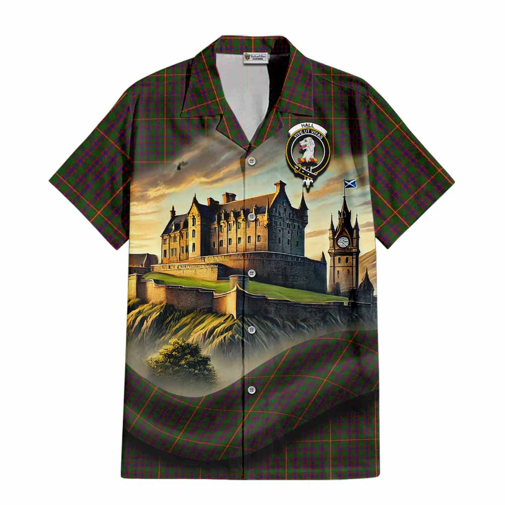 Tartan Vibes Clothing Hall Tartan Family Crest Short Sleeve Button Shirt with Scottish Ancient Castle Style