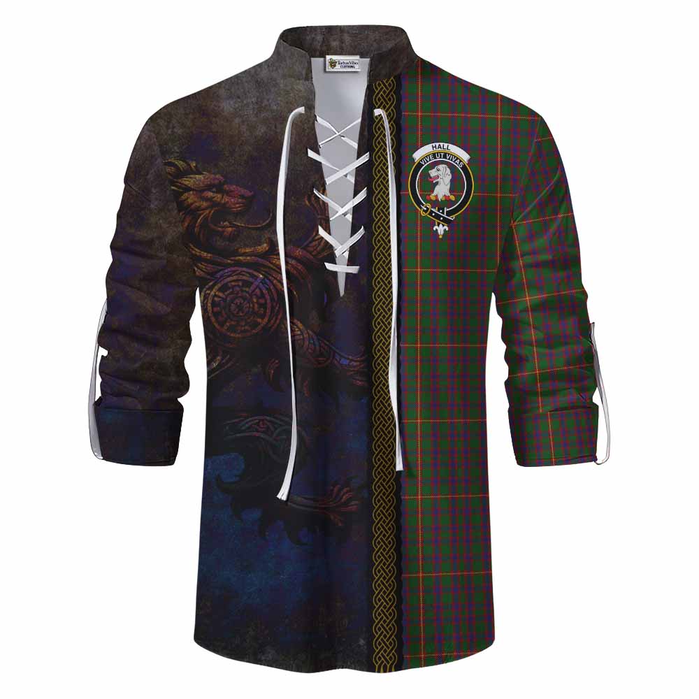 Tartan Vibes Clothing Hall Tartan Family Crest Ghillie Kilt Shirt Alba Gu Brath Be Brave Lion Ancient Style