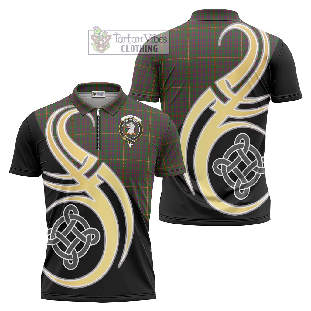 Tartan Vibes Clothing Hall Tartan Zipper Polo Shirt with Family Crest and Celtic Symbol Style