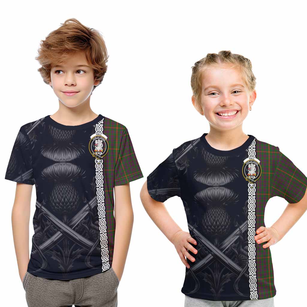Tartan Vibes Clothing Hall Tartan Kid T-Shirt with Family Crest Cross Sword Thistle Celtic Vibes