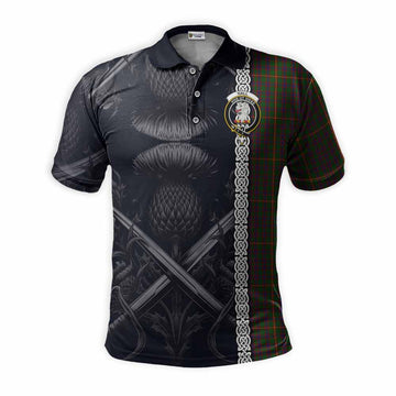 Hall Tartan Polo Shirt with Family Crest Cross Sword Thistle Celtic Vibes
