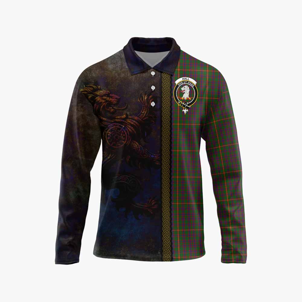 Tartan Vibes Clothing Hall Tartan Family Crest Long Sleeve Polo Shirt Alba Gu Brath Be Brave Lion Ancient Style