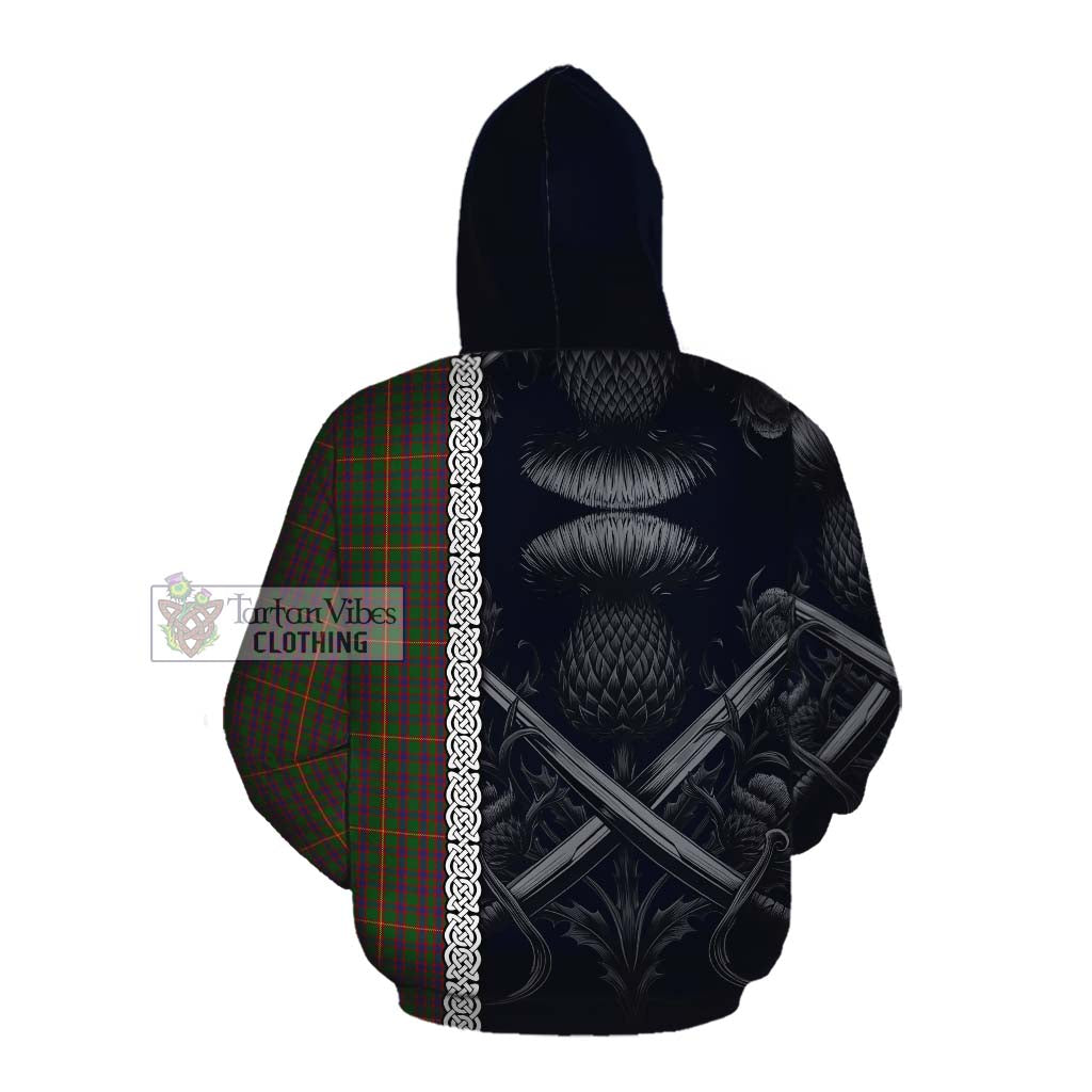 Tartan Vibes Clothing Hall Tartan Cotton Hoodie with Family Crest Cross Sword Thistle Celtic Vibes