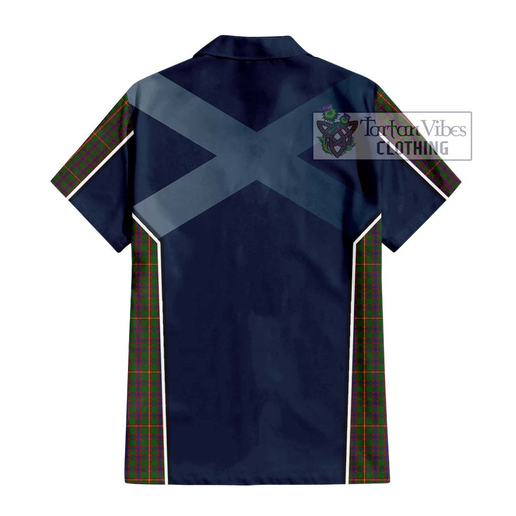 Hall Tartan Short Sleeve Button Shirt with Family Crest and Lion Rampant Vibes Sport Style - Tartan Vibes Clothing