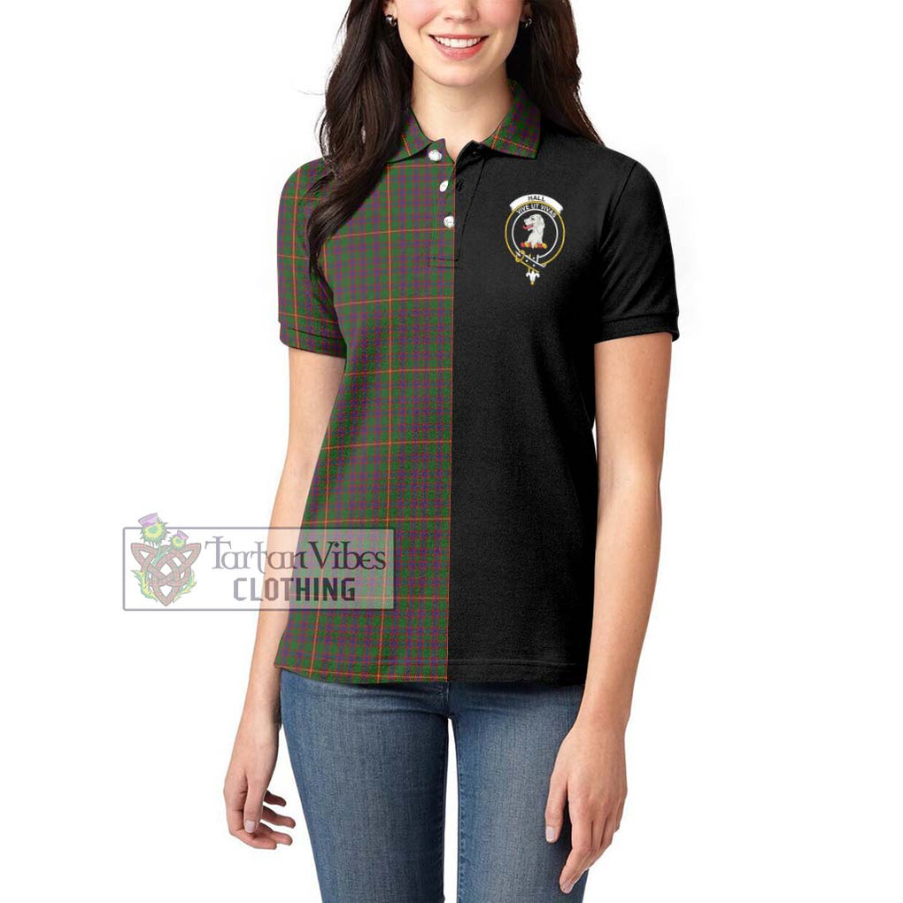 Hall Tartan Women's Polo Shirt with Family Crest and Half Of Me Style - Tartanvibesclothing Shop