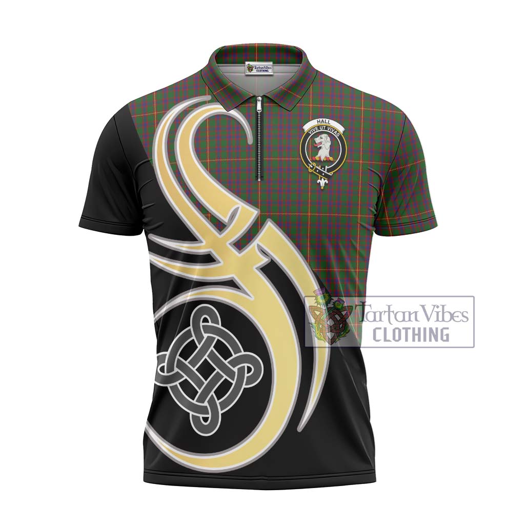 Tartan Vibes Clothing Hall Tartan Zipper Polo Shirt with Family Crest and Celtic Symbol Style