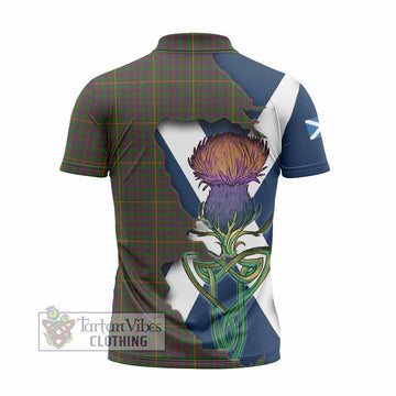 Hall Tartan Family Crest Zipper Polo Shirt Scottish Thistle Celtic Inspired