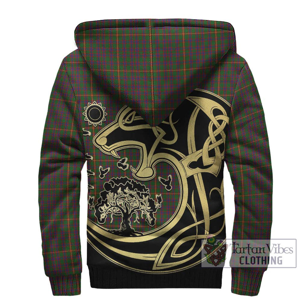 Hall Tartan Sherpa Hoodie with Family Crest Celtic Wolf Style - Tartan Vibes Clothing
