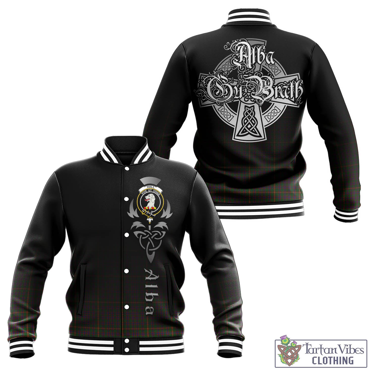 Tartan Vibes Clothing Hall Tartan Baseball Jacket Featuring Alba Gu Brath Family Crest Celtic Inspired