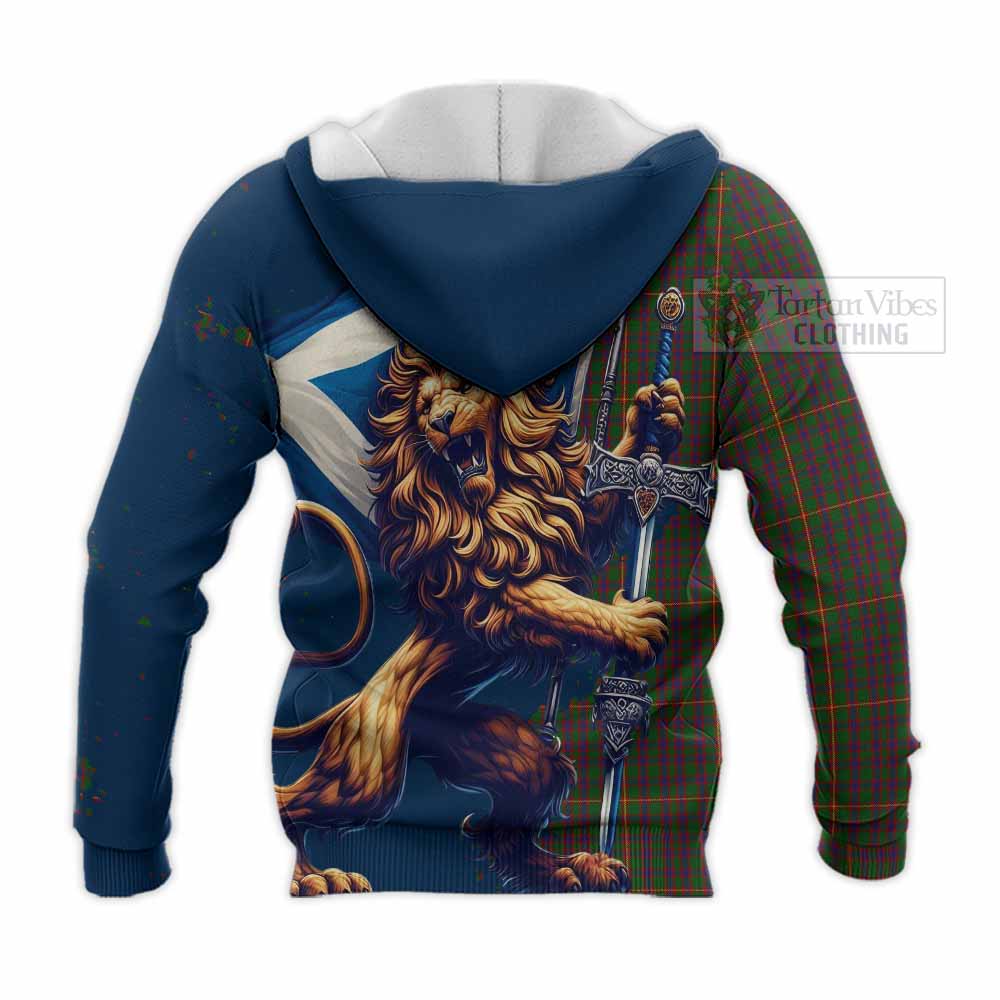 Tartan Vibes Clothing Hall Tartan Family Crest Knitted Hoodie with Scottish Majestic Lion