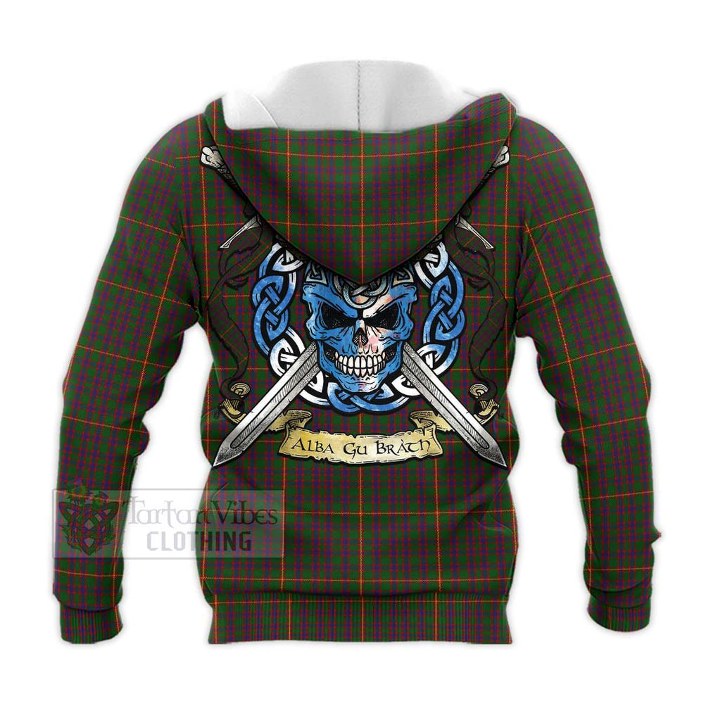 Tartan Vibes Clothing Hall Tartan Knitted Hoodie with Family Crest Celtic Skull Style