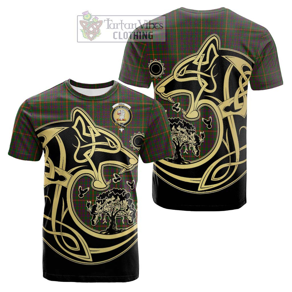 Tartan Vibes Clothing Hall Tartan Cotton T-shirt with Family Crest Celtic Wolf Style