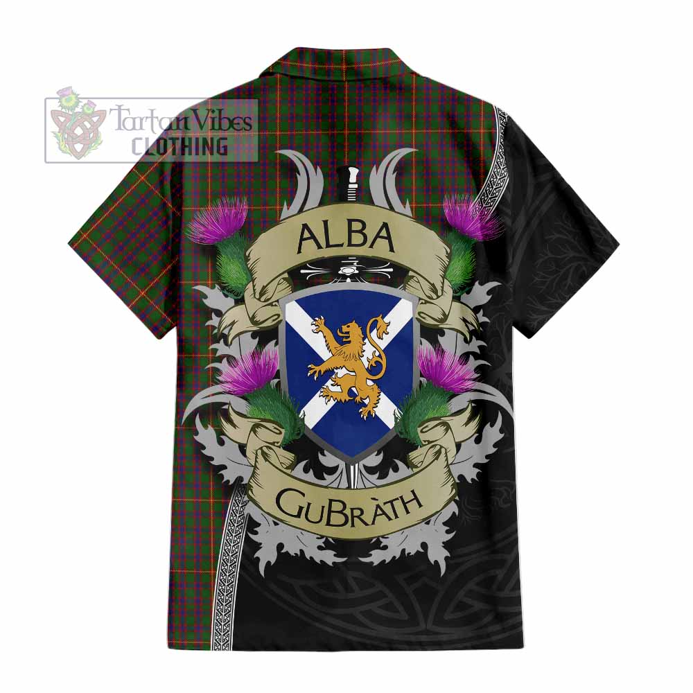 Tartan Vibes Clothing Hall Tartan Family Crest Short Sleeve Button Shirt Lion Rampant Royal Thistle Shield Celtic Inspired