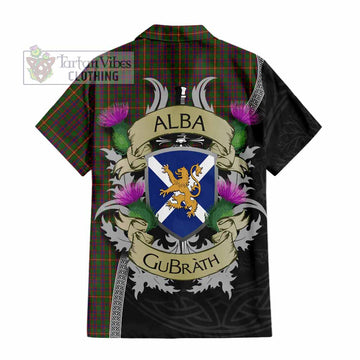 Tartan Vibes Clothing Hall Tartan Family Crest Short Sleeve Button Shirt Lion Rampant Royal Thistle Shield Celtic Inspired