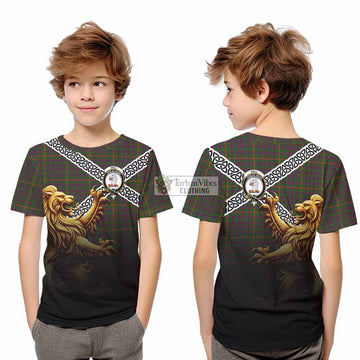 Hall Crest Tartan Kid T-Shirt with Golden Lion Emblem Celtic Style
