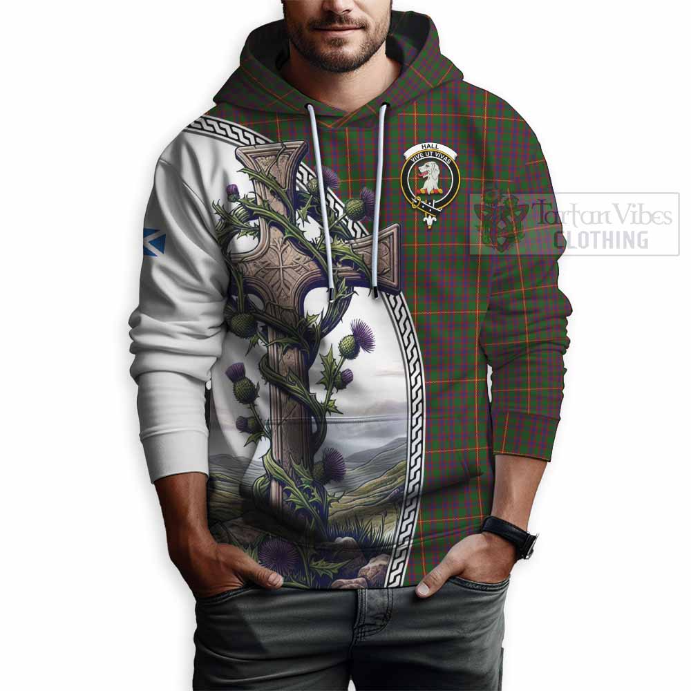 Tartan Vibes Clothing Hall Tartan Hoodie with Family Crest and St. Andrew's Cross Accented by Thistle Vines