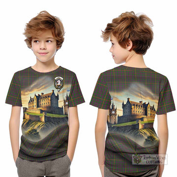 Hall Tartan Family Crest Kid T-Shirt with Scottish Ancient Castle Style