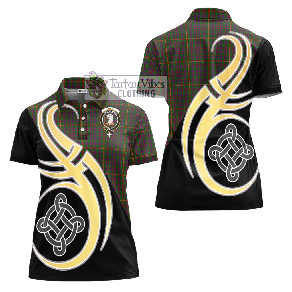 Hall Tartan Women's Polo Shirt with Family Crest and Celtic Symbol Style - Tartan Vibes Clothing