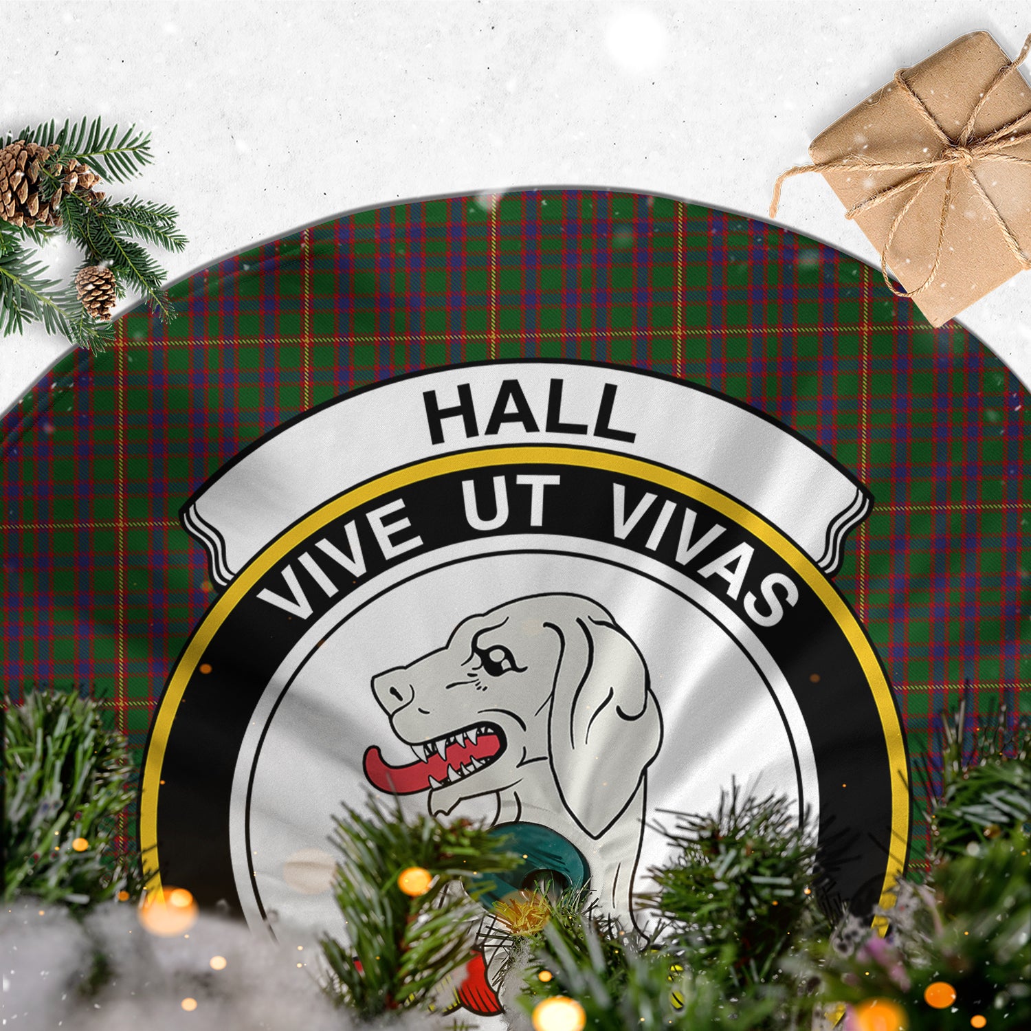Hall Tartan Christmas Tree Skirt with Family Crest - Tartanvibesclothing