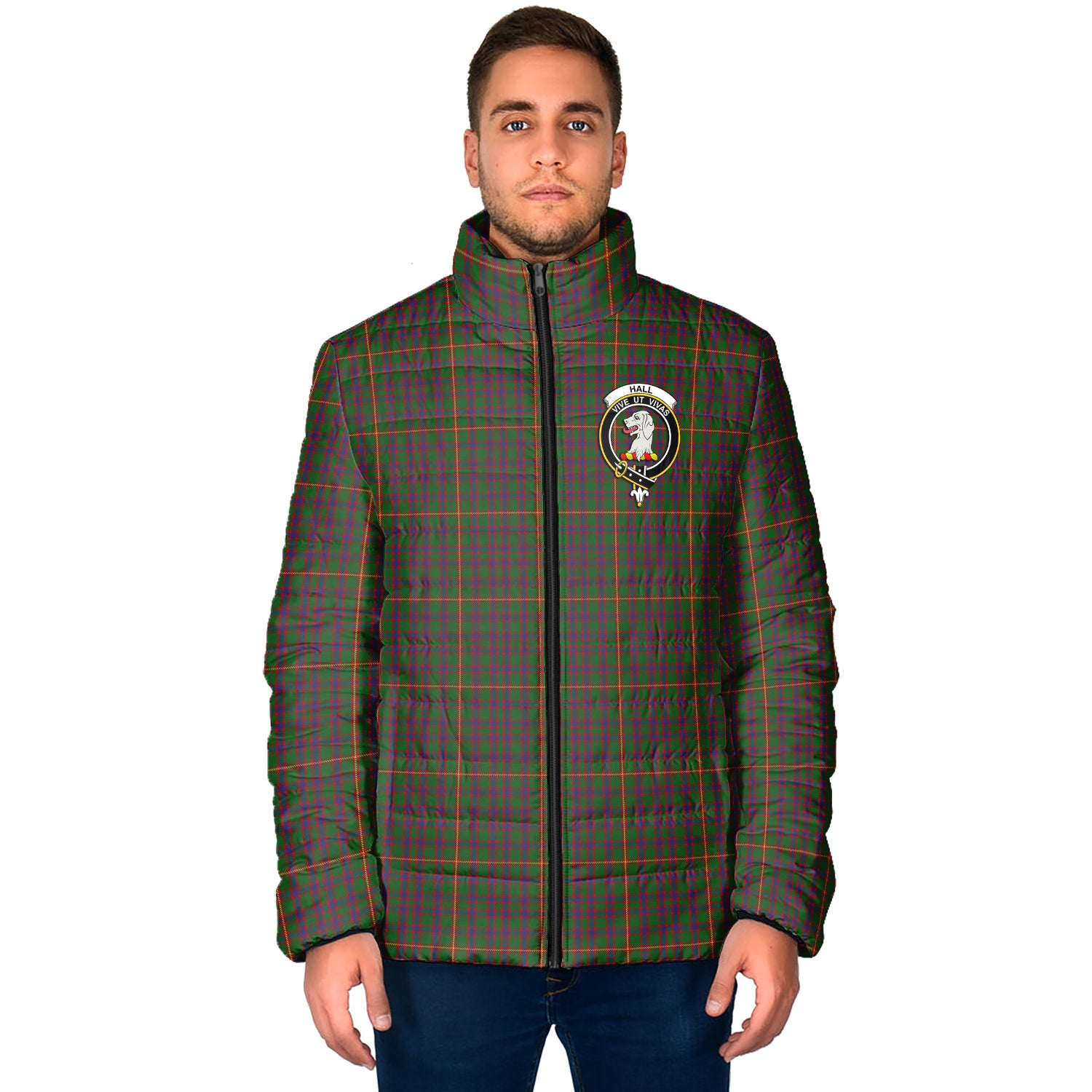 Hall Tartan Padded Jacket with Family Crest - Tartan Vibes Clothing