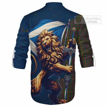 Tartan Vibes Clothing Hall Tartan Family Crest Ghillie Kilt Shirt with Scottish Majestic Lion