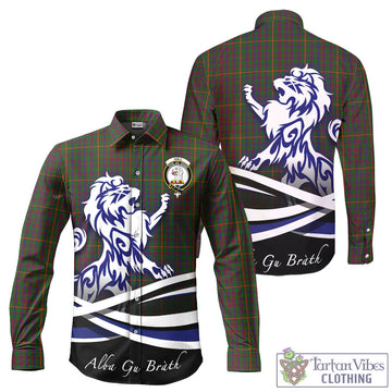 Hall Tartan Long Sleeve Button Up Shirt with Alba Gu Brath Regal Lion Emblem
