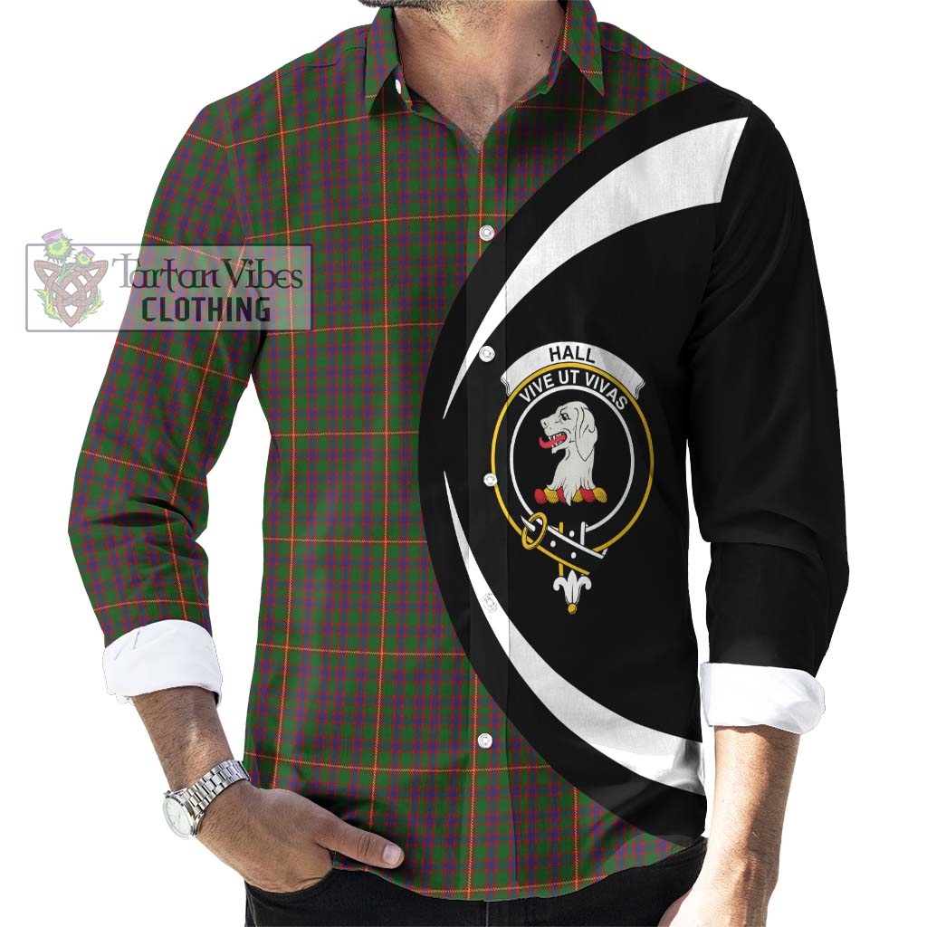 Hall Tartan Long Sleeve Button Up with Family Crest Circle Style - Tartan Vibes Clothing