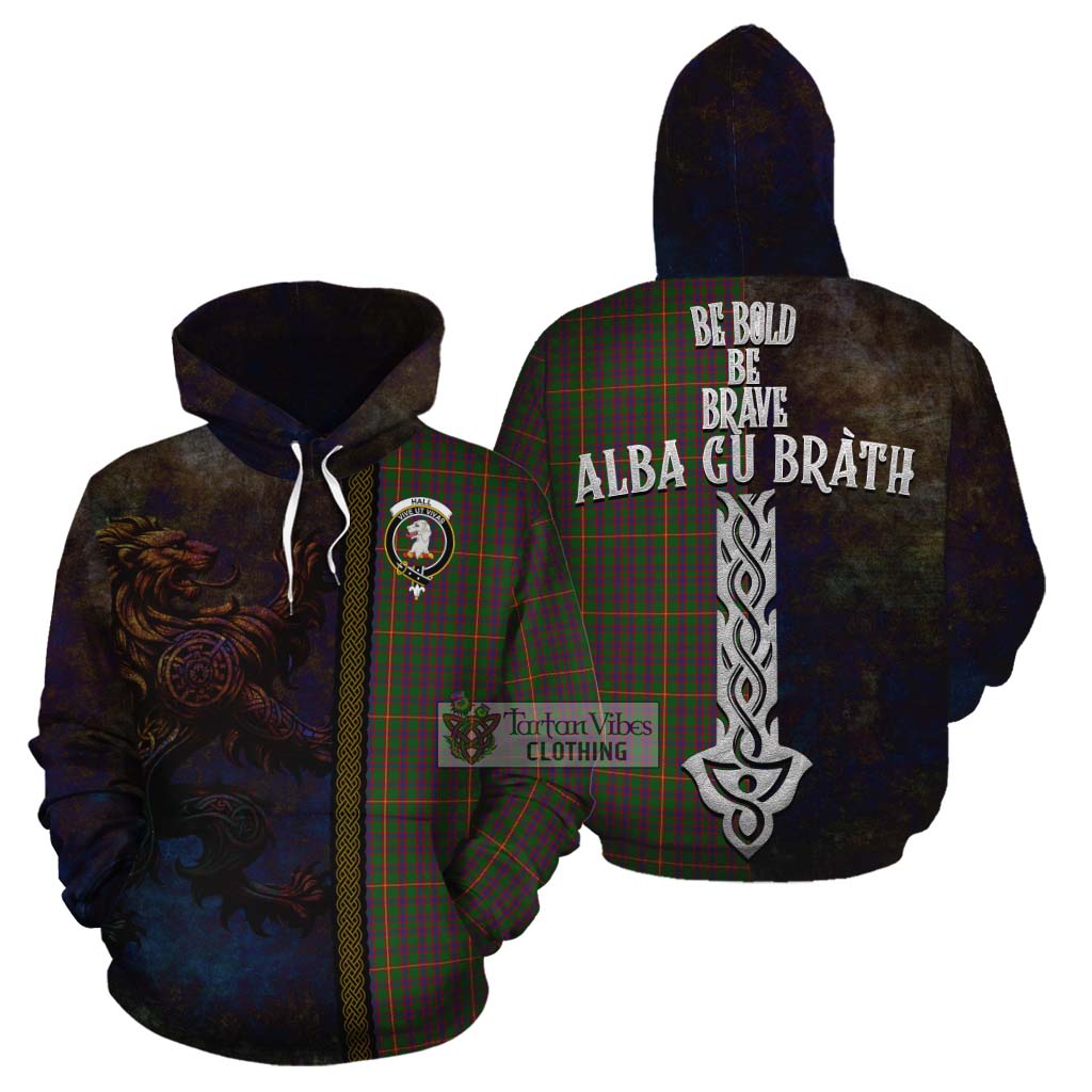 Tartan Vibes Clothing Hall Tartan Family Crest Cotton Hoodie Alba Gu Brath Be Brave Lion Ancient Style