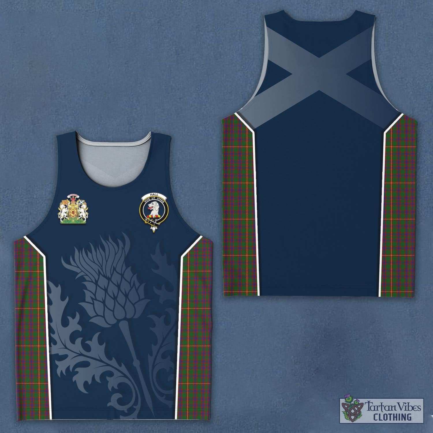 Tartan Vibes Clothing Hall Tartan Men's Tanks Top with Family Crest and Scottish Thistle Vibes Sport Style