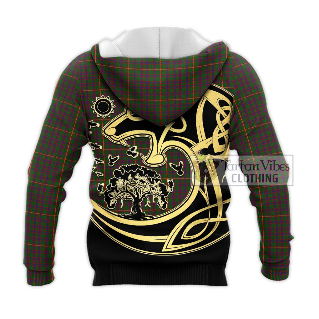Hall Tartan Knitted Hoodie with Family Crest Celtic Wolf Style - Tartan Vibes Clothing