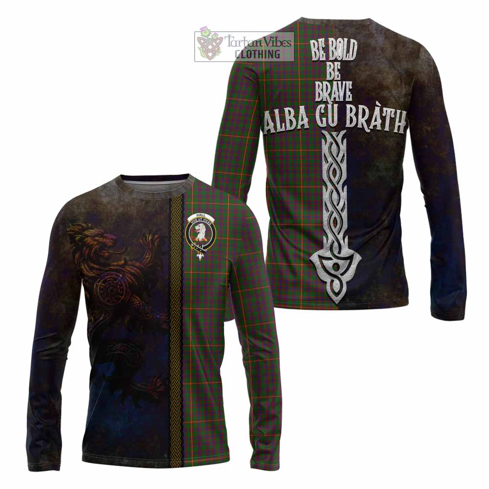 Tartan Vibes Clothing Hall Tartan Family Crest Long Sleeve T-Shirt Alba Gu Brath Be Brave Lion Ancient Style