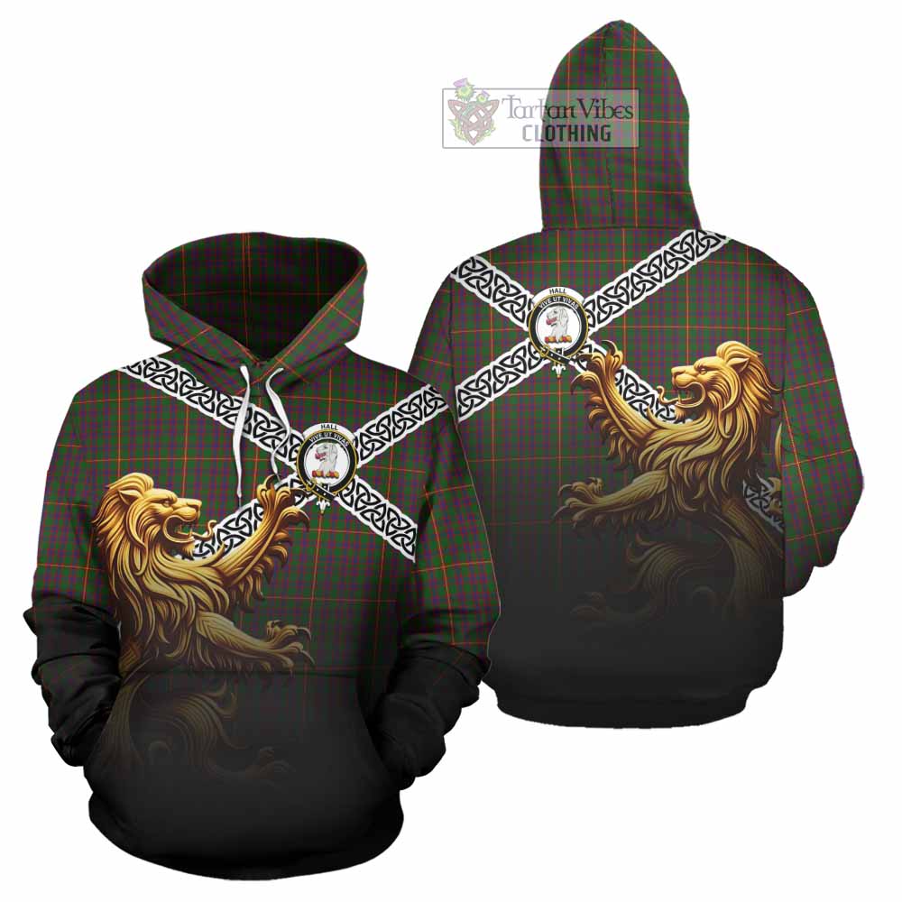 Tartan Vibes Clothing Hall Crest Tartan Hoodie with Golden Lion Emblem Celtic Style