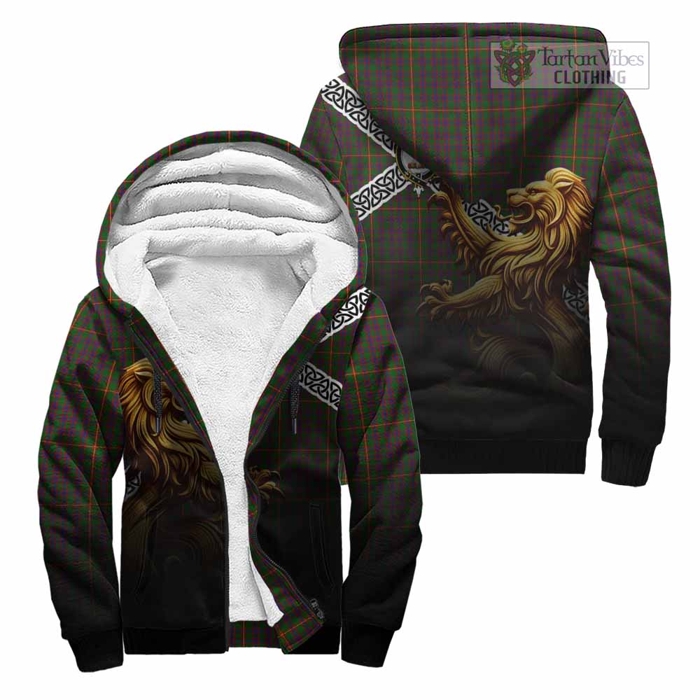 Tartan Vibes Clothing Hall Crest Tartan Sherpa Hoodie with Golden Lion Emblem Celtic Style