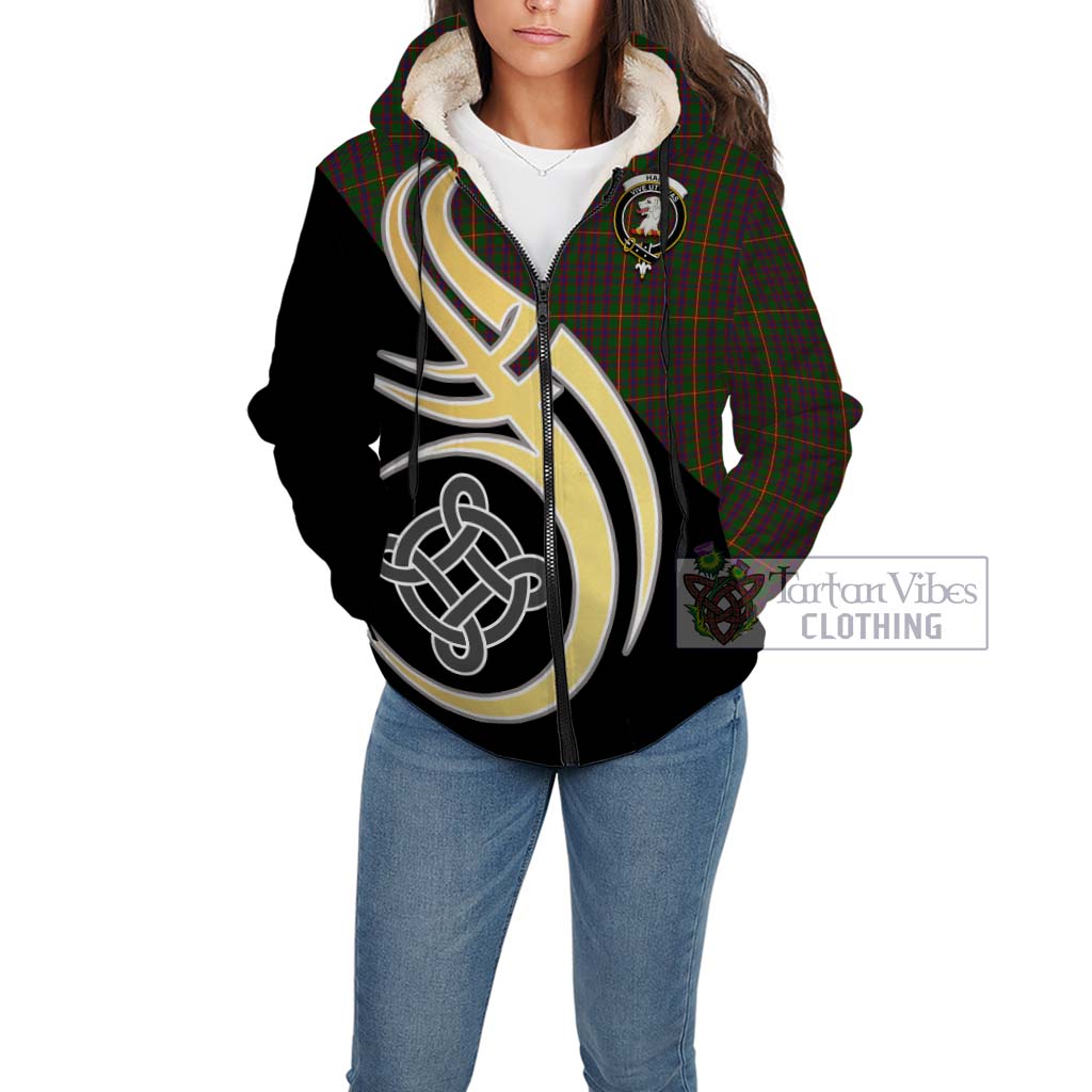 Hall Tartan Sherpa Hoodie with Family Crest and Celtic Symbol Style Unisex - Tartan Vibes Clothing